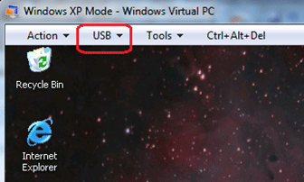 Windows 7 XP Mode, USB Menu